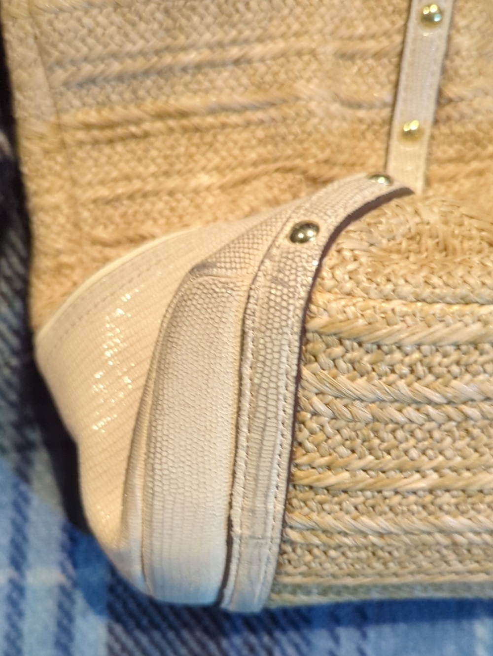 Coach Natural Straw Tote with Beige Leather Trim and Floral Charm - Picture 5 of 8